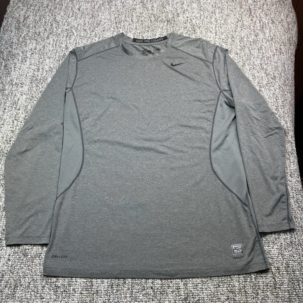 Nike Pro Combat Shirt Mens XL Fitted Gray Long Sleeve Activewear Dri Fit